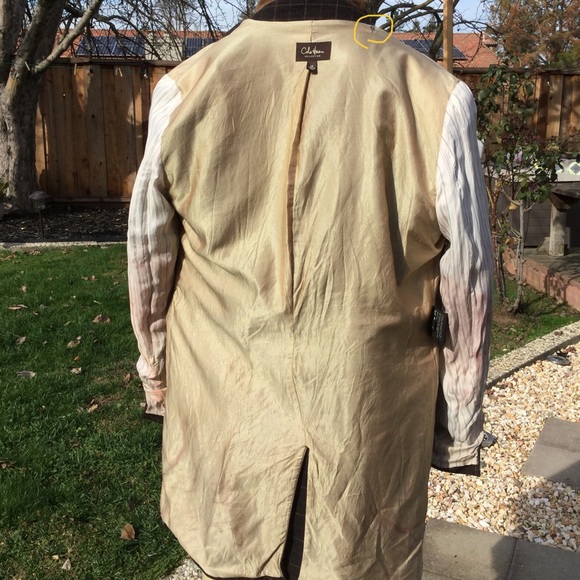 COLE HAAN Plaid Wool Cashmere Leather Overcoat - Picture 5 of 8